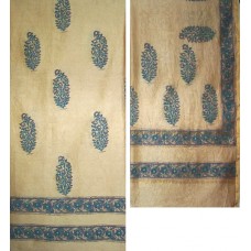 Chanderi Silk Block Print Fabric & Dupatta Dark Beige Set